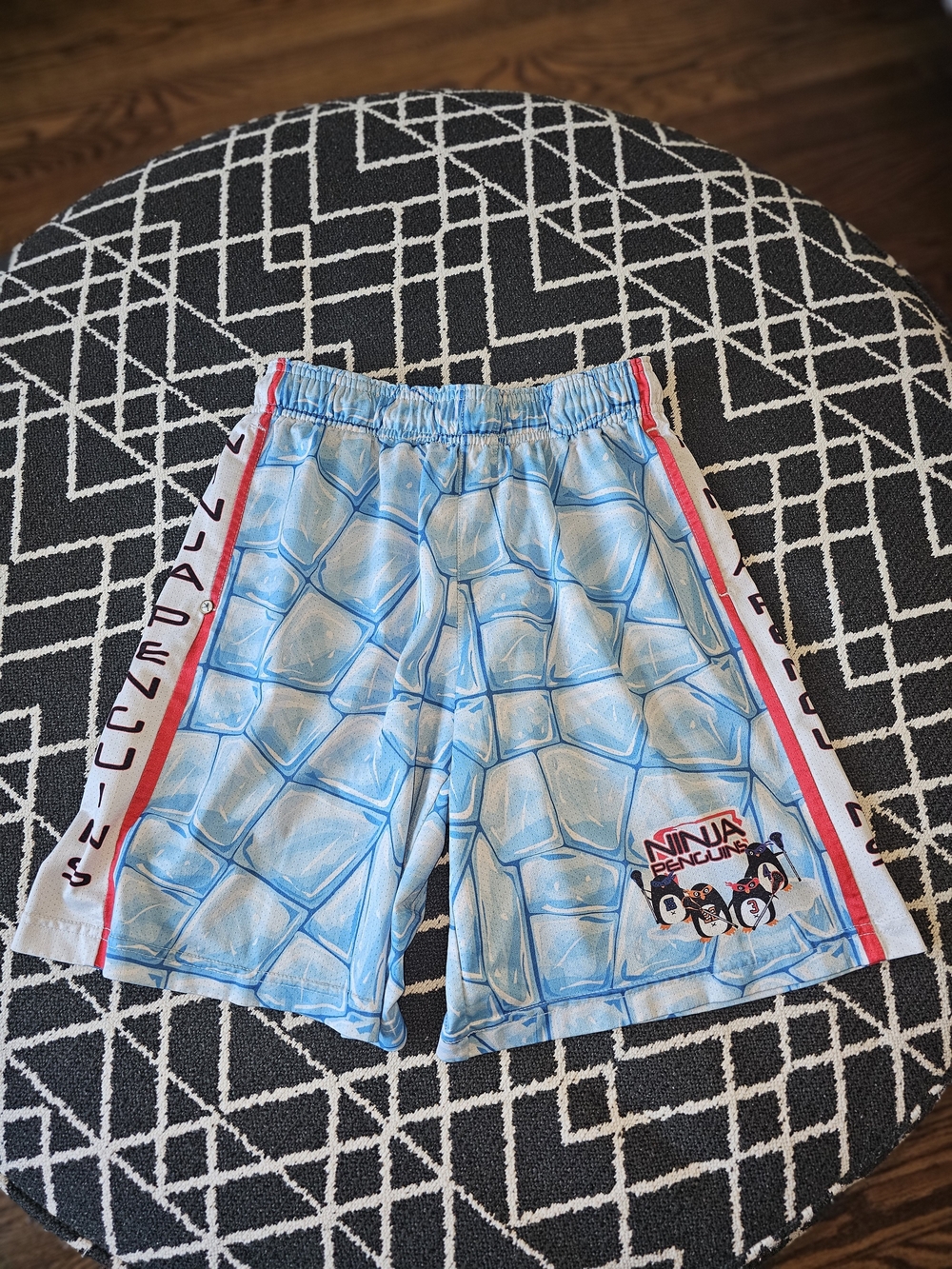 Lacrosse Unlimited Ninja Penguins Ice Print Athletic Shorts Youth XL